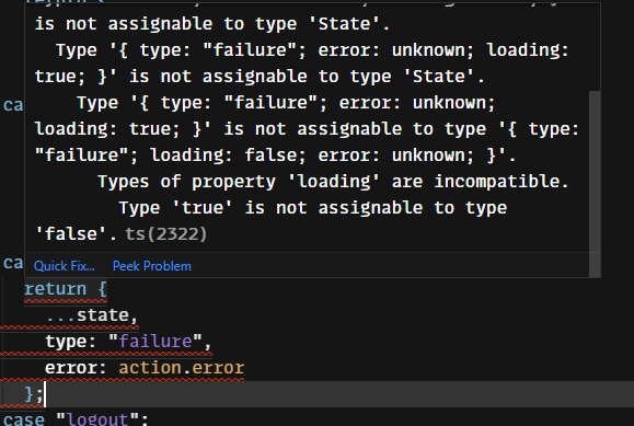 Typescript fails to compile an invalid state